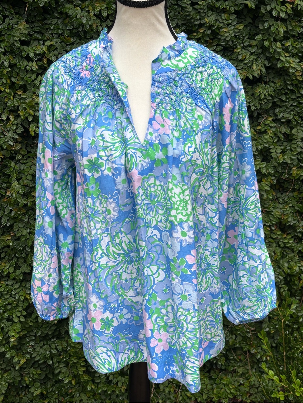NWT Lilly Pulitzer Large Sunwashed Blue Plumes in bloom 55 Cotton 45 Viscose